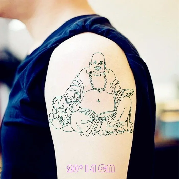 Relaxed Laughing Buddha Line Art Tattoo